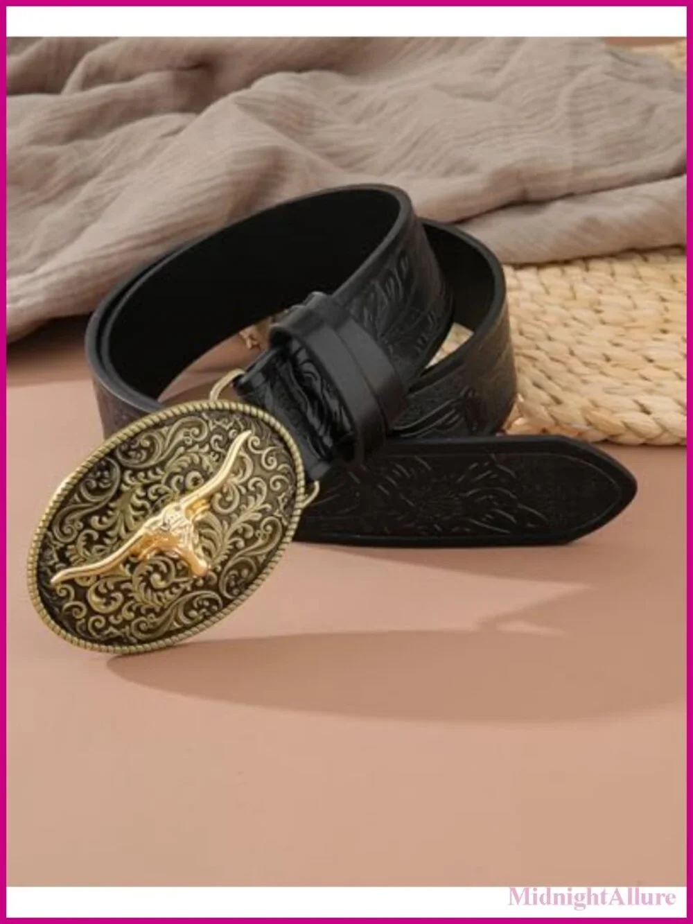 Western Cowboy Belt Faux Leather Bull Buckle Adjustable
